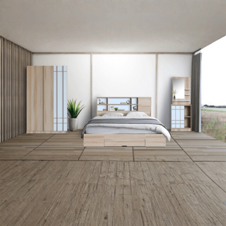 ชุดห้องนอน + ที่นอนสปริง 5 ฟุต WISDOM DESIGN FURNITURE รุ่น NANA-S สีบัตเตอร์/ขาว ลิ้นชักท้ายเตียง_5
